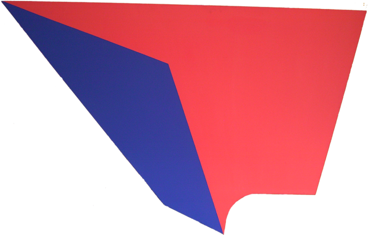 Abstrakte Grafik mit einem blauen Dreieck aus dem ein rotes Dreieck hervorgeht.